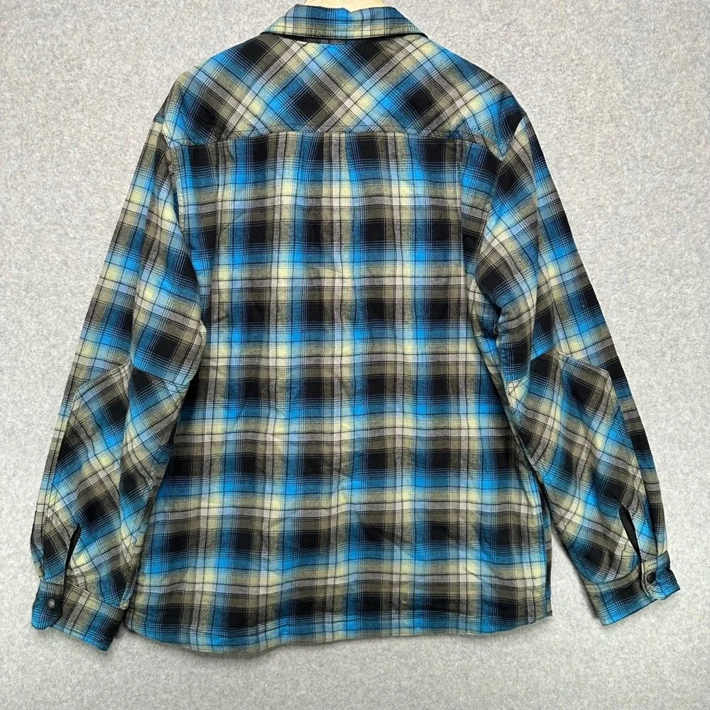 Oakley Reversible Shirt Jacket Mens XL Blue Plaid Flannel Black Quilted Puffer